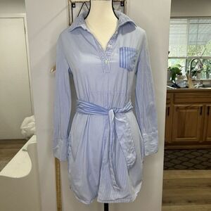 Romeo & Juliet Couture Shirt Dress Womens Small Blue White Pinstripe Cotton Belt